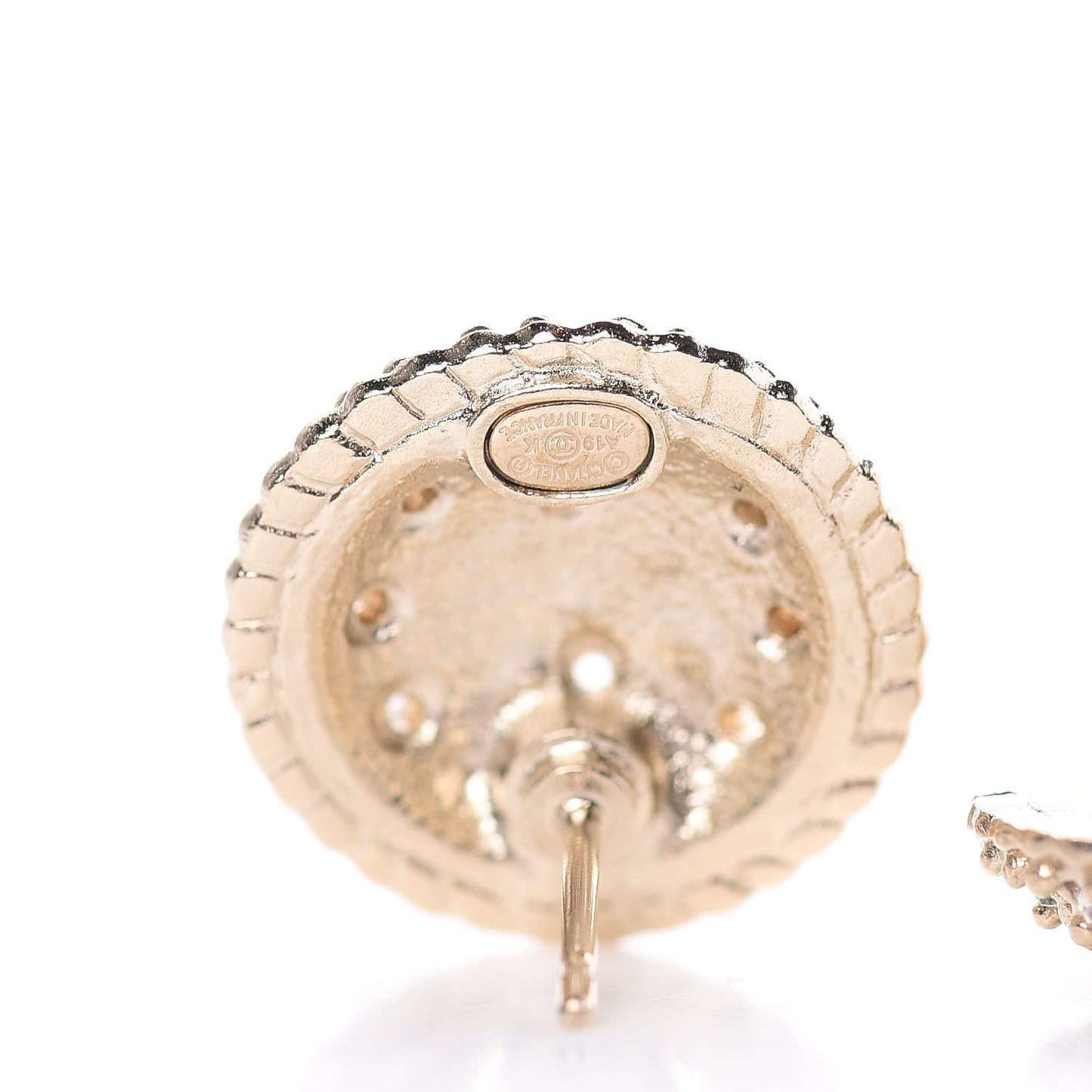 Crystal Perforated CC Round Earrings Gold