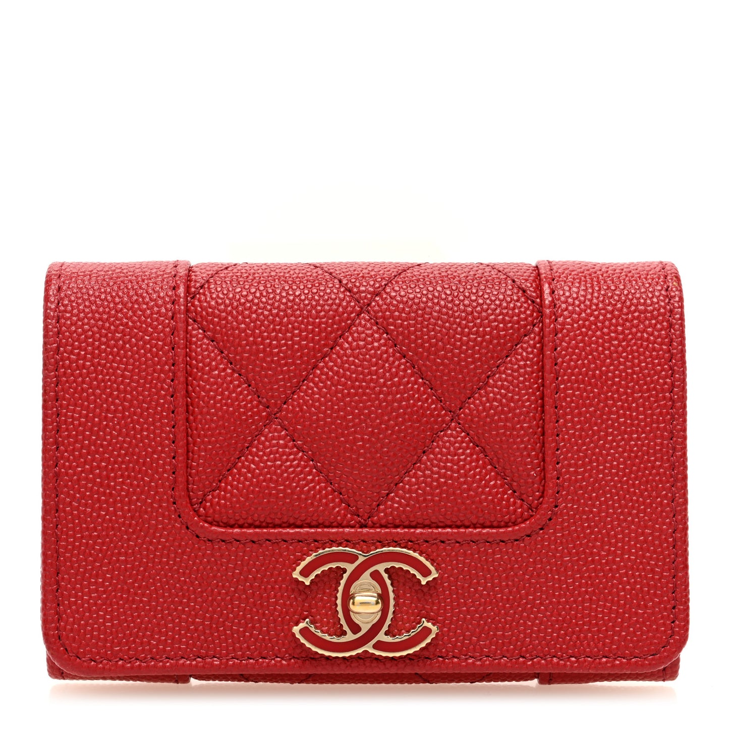 Caviar Quilted Vintage Mademoiselle Card Holder Red