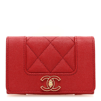 Chanel Caviar Quilted Vintage Mademoiselle Card Holder Red 1 of 7