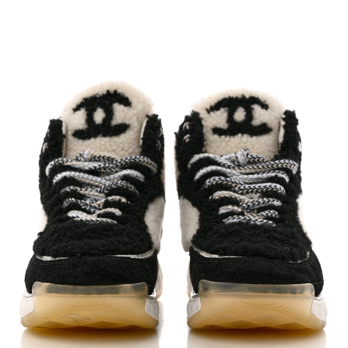 Shearling Suede CC High Top Sneakers 36 Black White