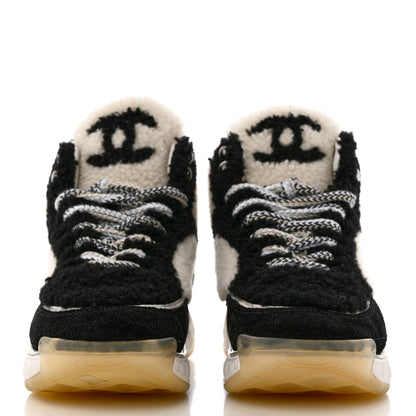 Chanel Shearling Suede CC High Top Sneakers 36 Black White 2 of 8