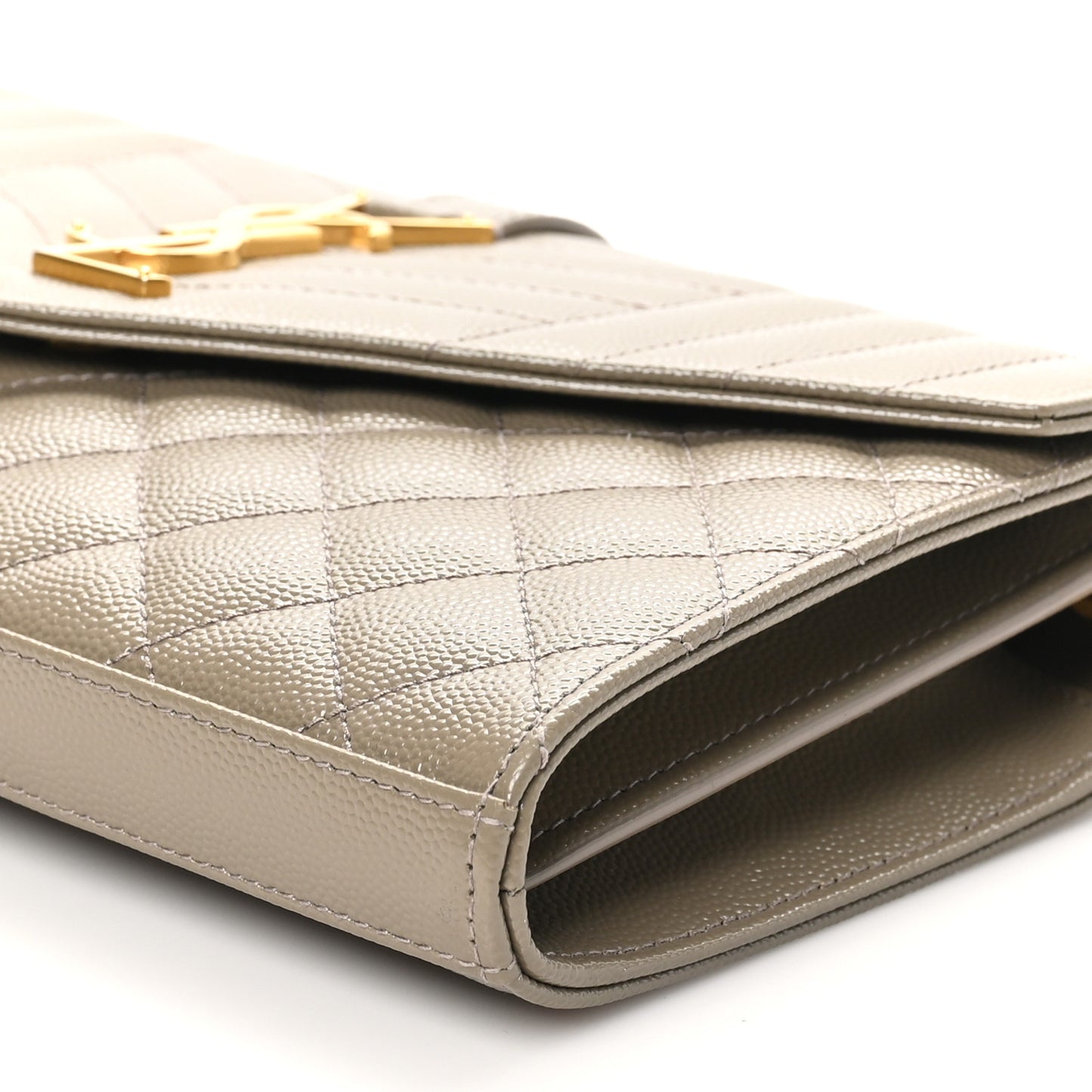 Grain De Poudre Mixed Matelasse Triquilt Monogram Chain Wallet Dark Beige