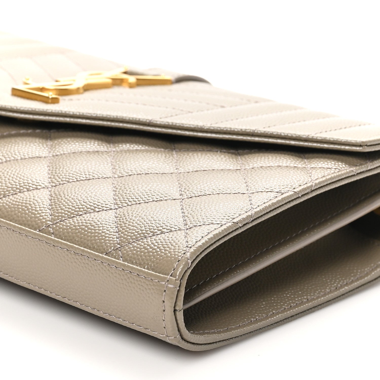 Saint Laurent Grain De Poudre Mixed Matelasse Triquilt Monogram Chain Wallet Dark Beige 9 of 9
