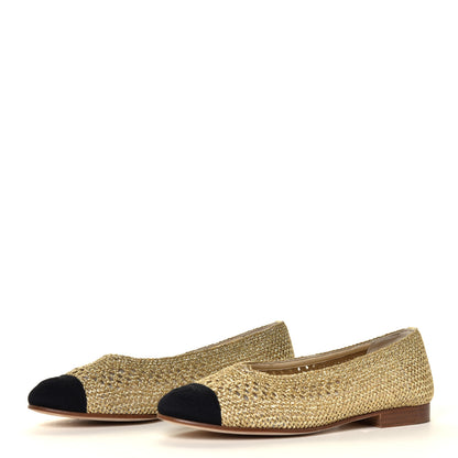 Chanel Fabric Grosgrain Cap CC Ballerina Flats 35.5 Black Gold 3 of 6