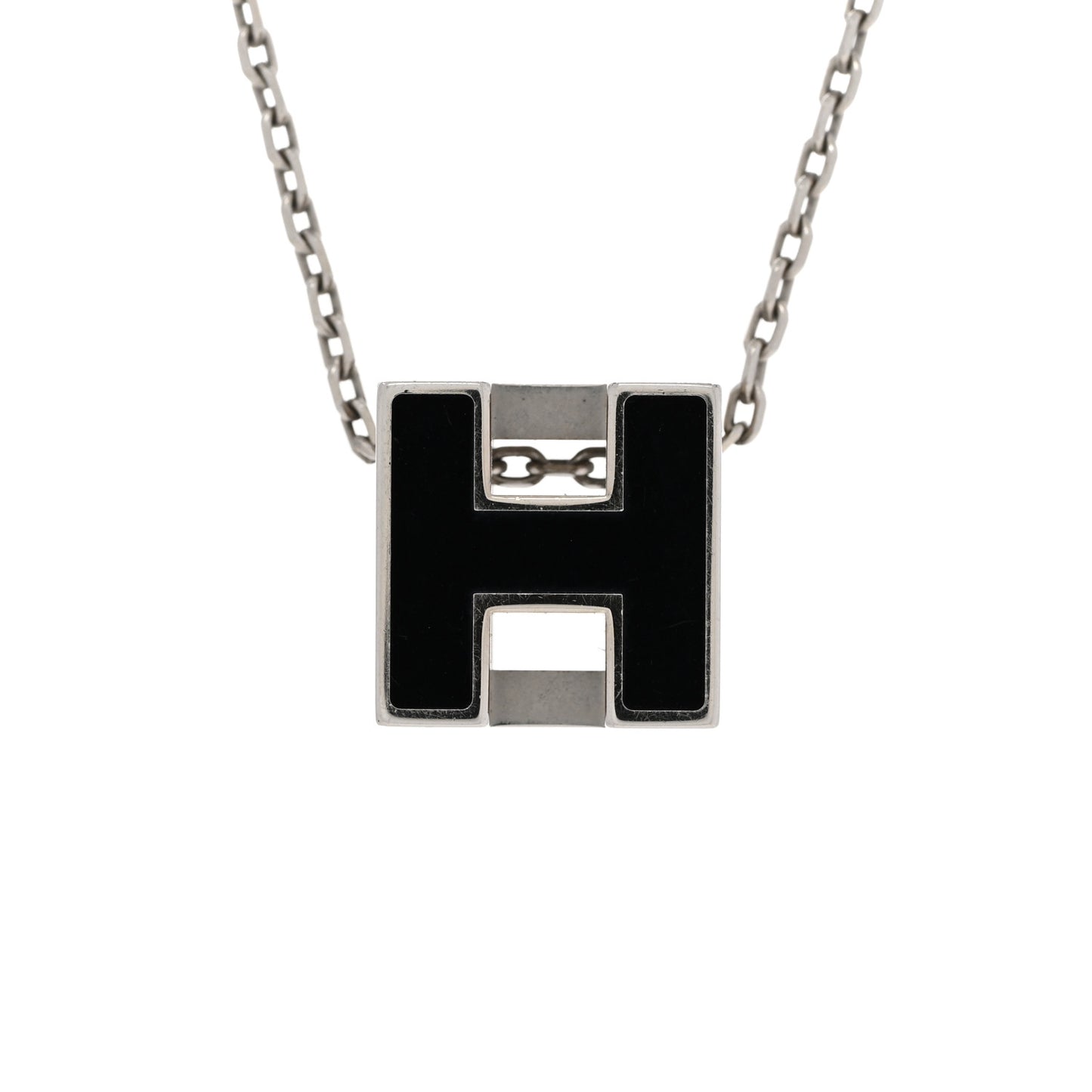 Lacquered Palladium Cage d'H Pendant Necklace Black