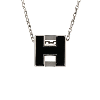 Hermes Lacquered Palladium Cage d'H Pendant Necklace Black 4 of 7