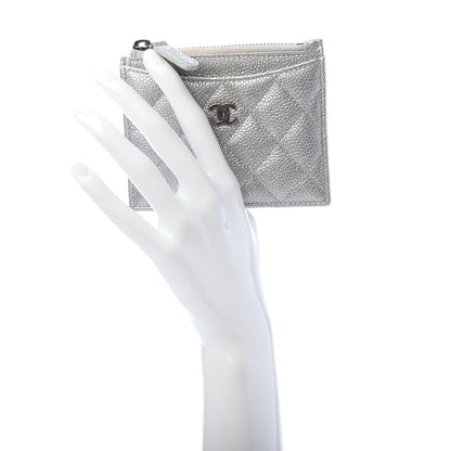 Chanel Metallic Caviar Quilted CC Zip Card Holder Silver 2 of 8