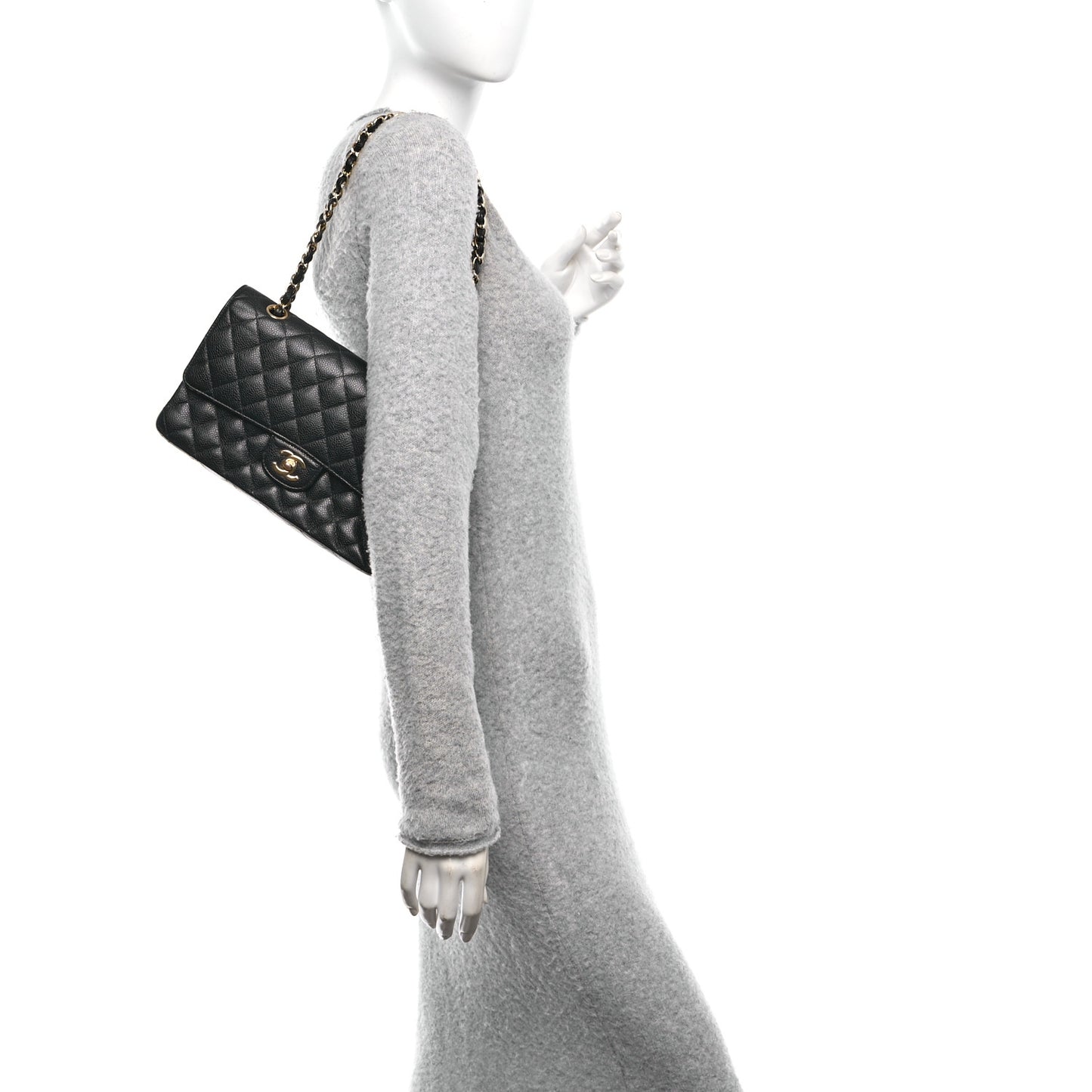 Caviar Quilted Medium Double Flap Black