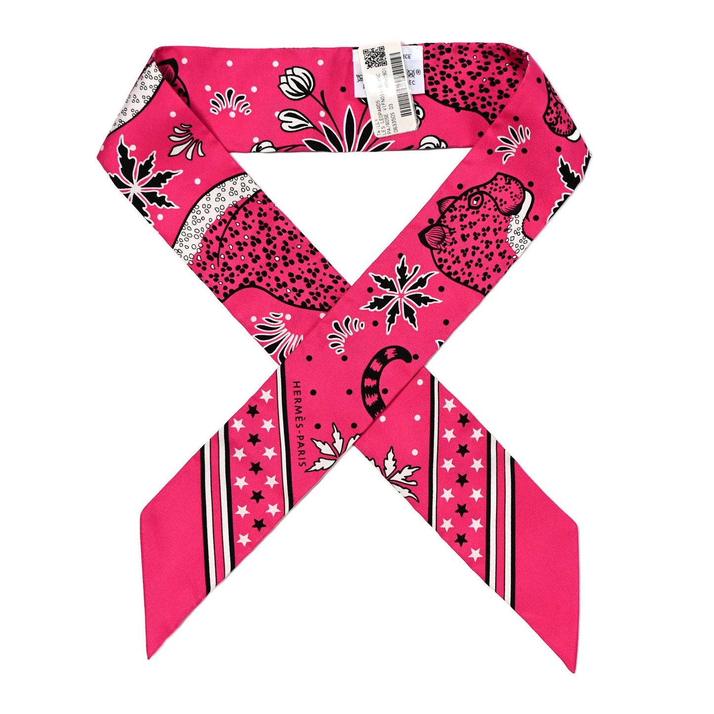 Silk Les Leopards Twilly Rose Vif Black White