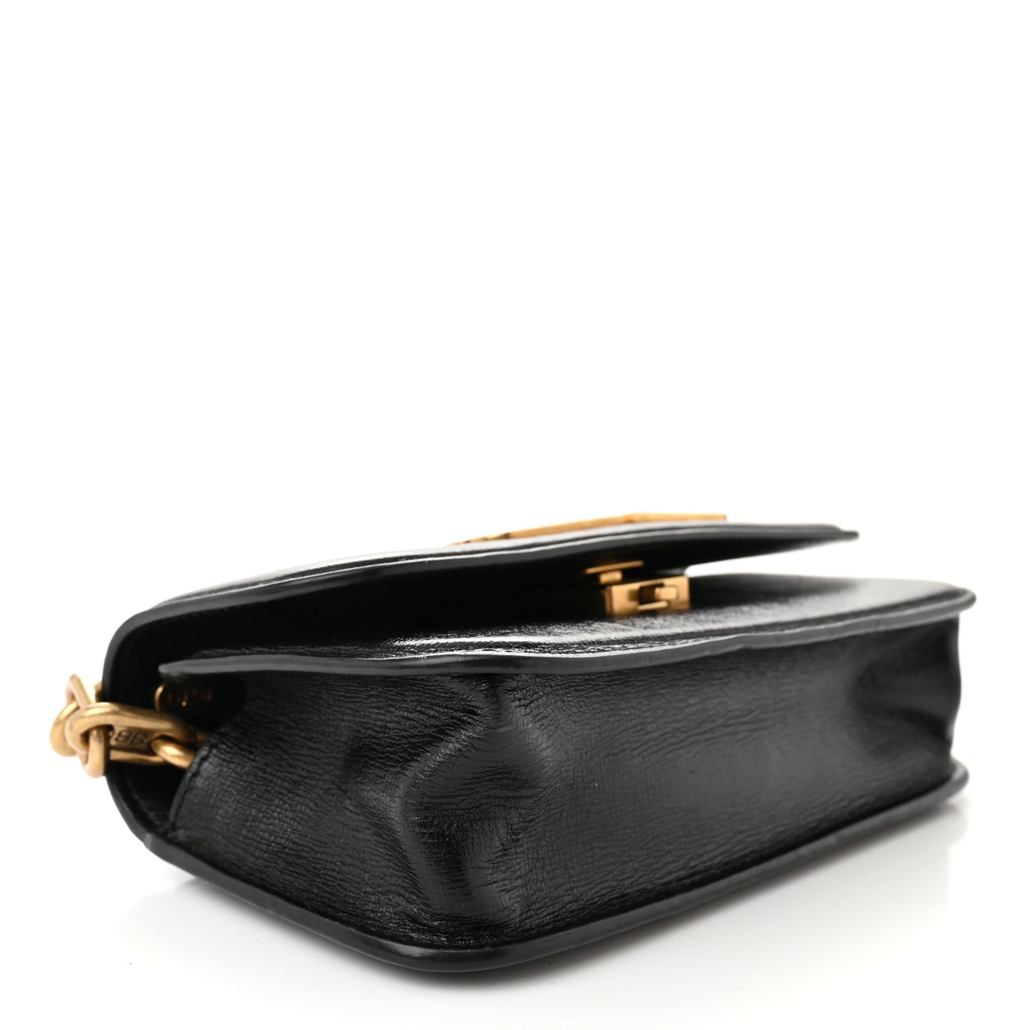Calfskin Stripe Embossed Gossip Chain Bag XS Black