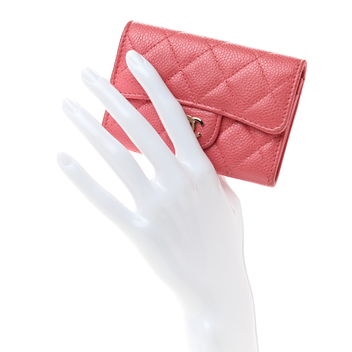 Caviar Quilted Flap Card Holder Wallet Pink