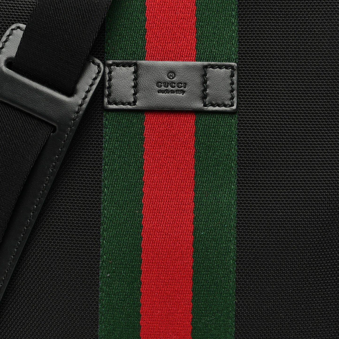 Techno Canvas Selleria Calfskin Web Small Flat Messenger Bag Black