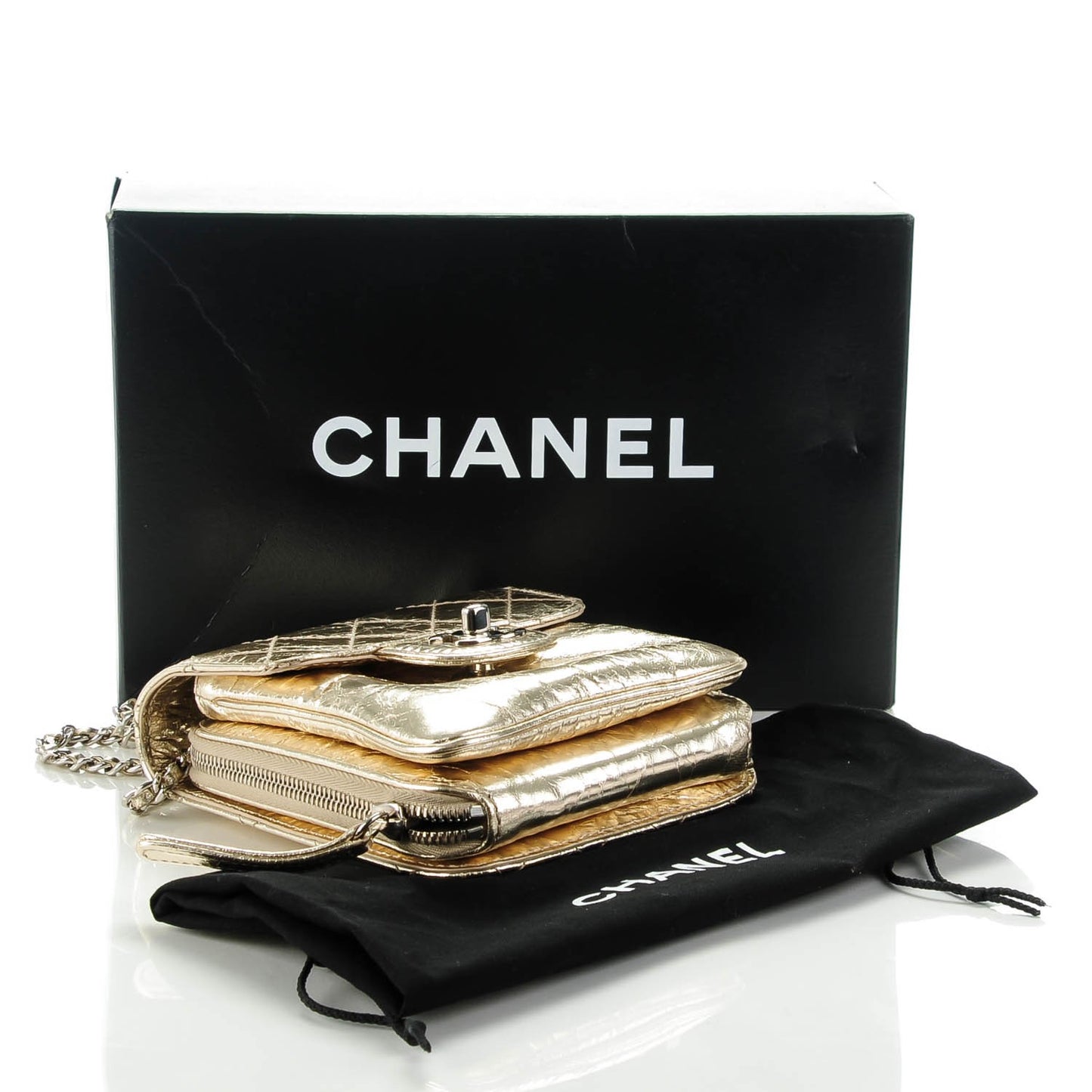 Metallic Calfskin Mini Flap Gold