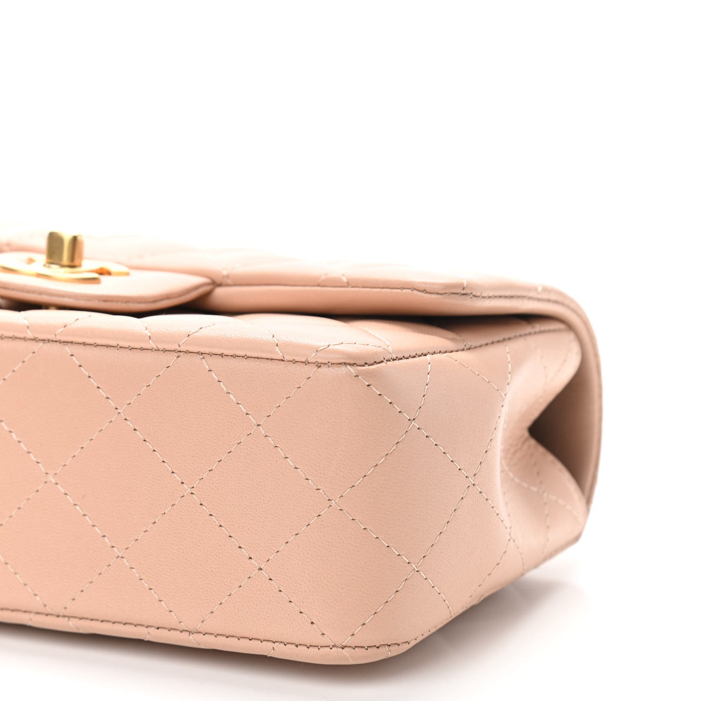 Lambskin Quilted Mini Top Handle Rectangular Flap Beige