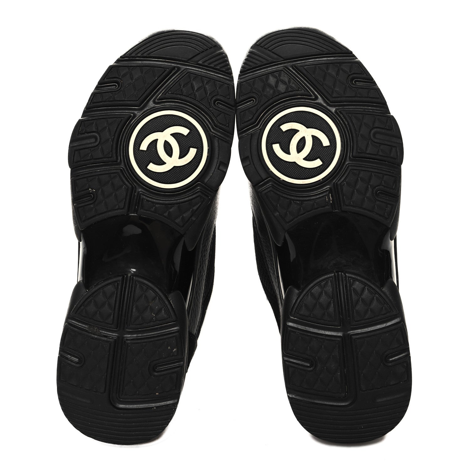 Chanel Mesh Suede Grained Calfskin Womens CC Sneakers 40.5 Black White 5 of 10