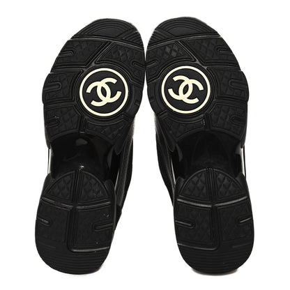 Chanel Mesh Suede Grained Calfskin Womens CC Sneakers 40.5 Black White 5 of 10