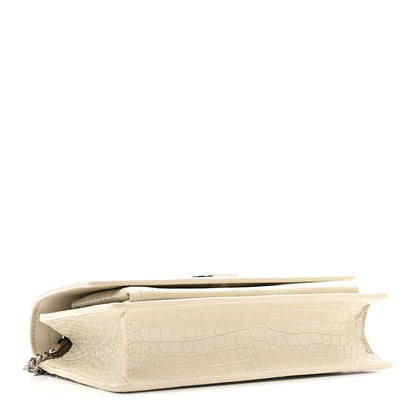 Saint Laurent Calfskin Crocodile Embossed Monogram Sunset Chain Wallet Blanc Vintage 4 of 13