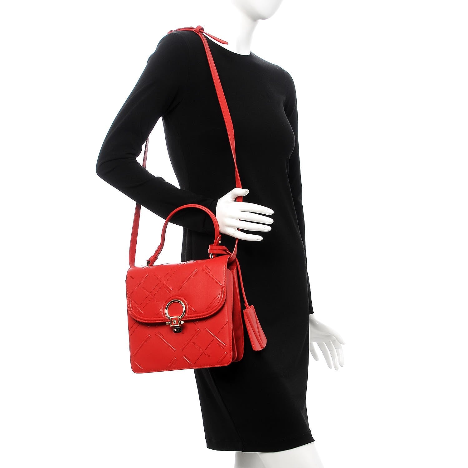 Versace Calfskin Embroidered Medium DV One Red 2 of 7