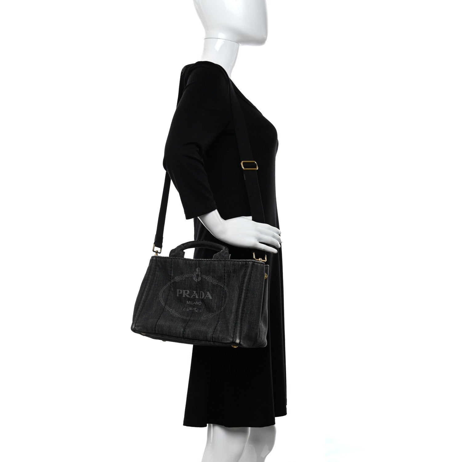 Prada Denim Logo Tote Black 2 of 12