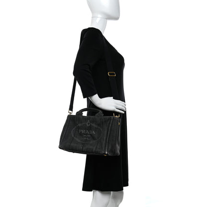 Prada Denim Logo Tote Black 2 of 12