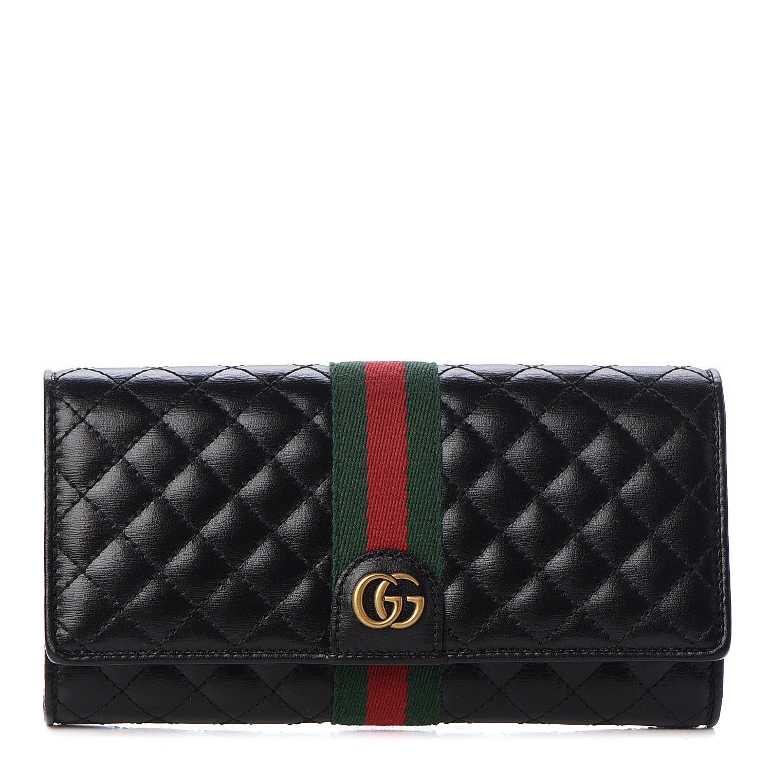 Gucci Calfskin Web Trapuntata GG Continental Wallet Black 1 of 8