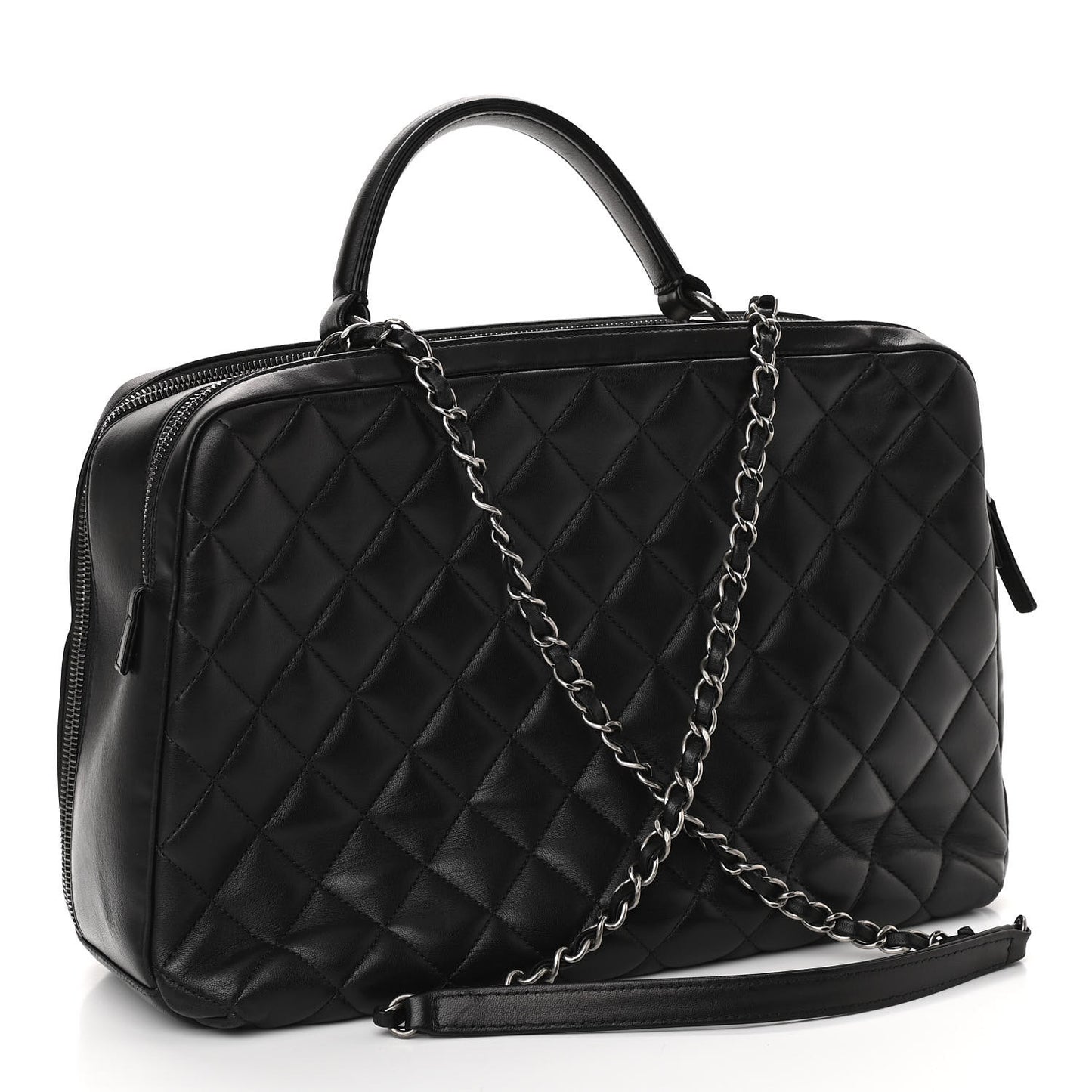 Lambskin Quilted Large Trendy CC Bowling Bag Black