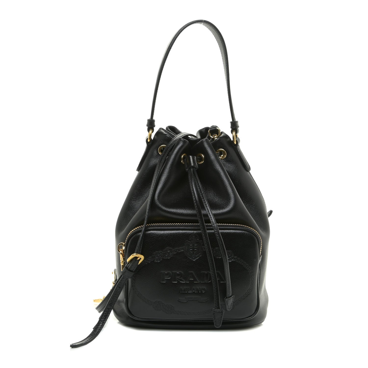 Prada Glace Calfskin Embossed Secchiello Bucket Bag Black 1 of 11