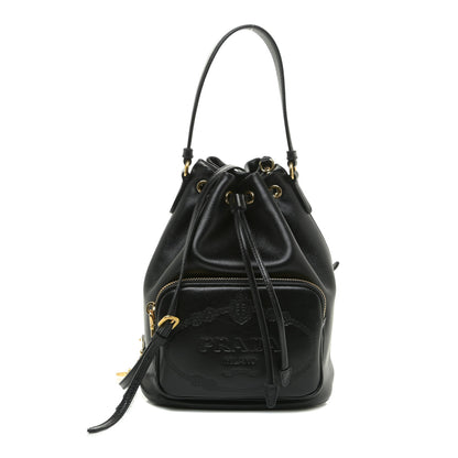 Prada Glace Calfskin Embossed Secchiello Bucket Bag Black 1 of 11