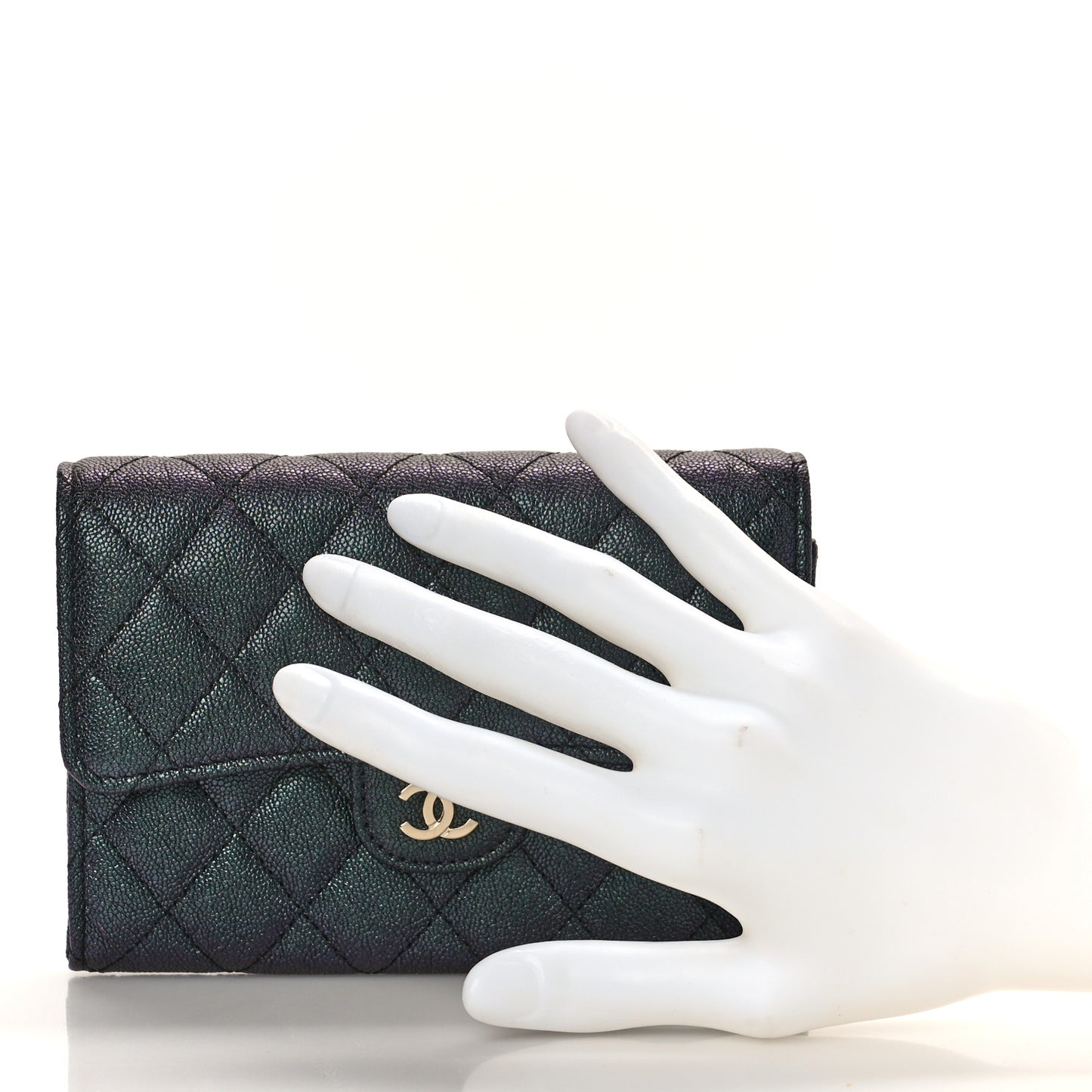 Iridescent Caviar Quilted Large Gusset Flap Wallet Black