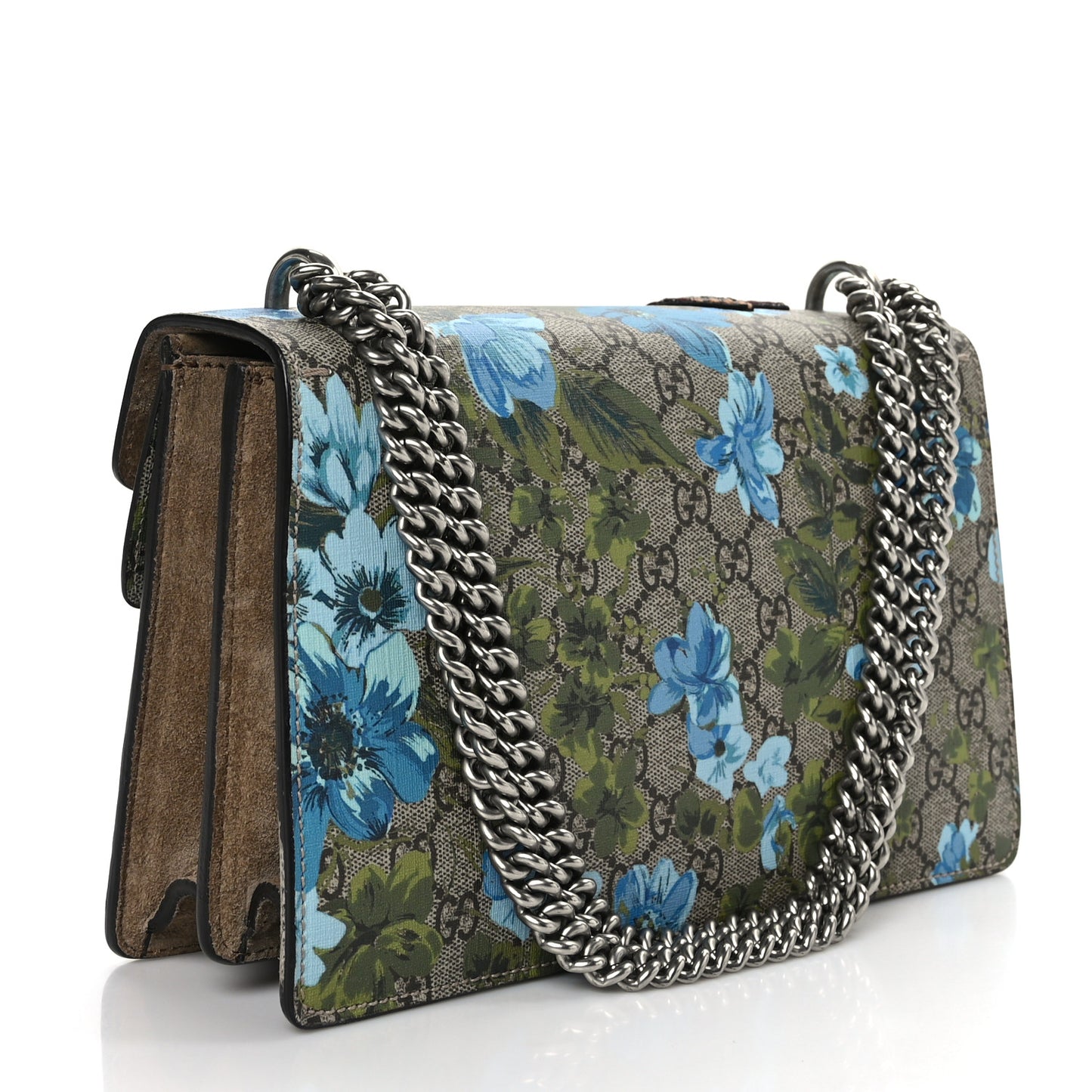 GG Supreme Monogram Blooms Print Embroidered Small Dionysus Shoulder Bag Blue Taupe