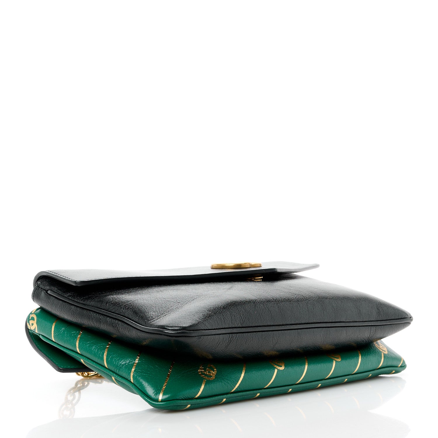 Gucci Calfskin Diagonal GG Medium Thiara Double Envelope Shoulder Bag Emerald Green Black 4 of 13