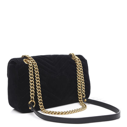 Gucci Velvet Matelasse Marquise Crystals Embroidered Small GG Marmont Shoulder Bag Black 3 of 11