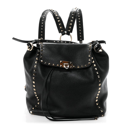 Valentino Garavani Pebbled Calfskin Rockstud Drawstring Backpack Black 1 of 9
