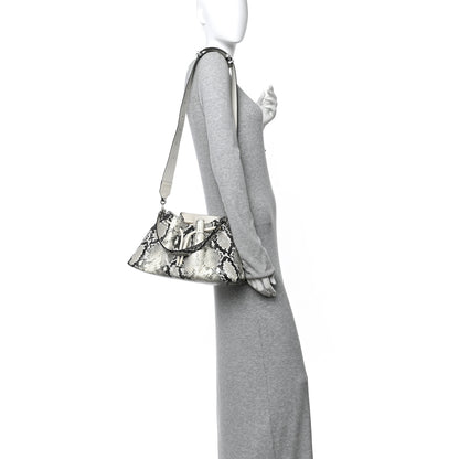 Jimmy Choo Calfskin Snakeskin Embossed Cinch M Bucket Bag Neutral 2 of 11