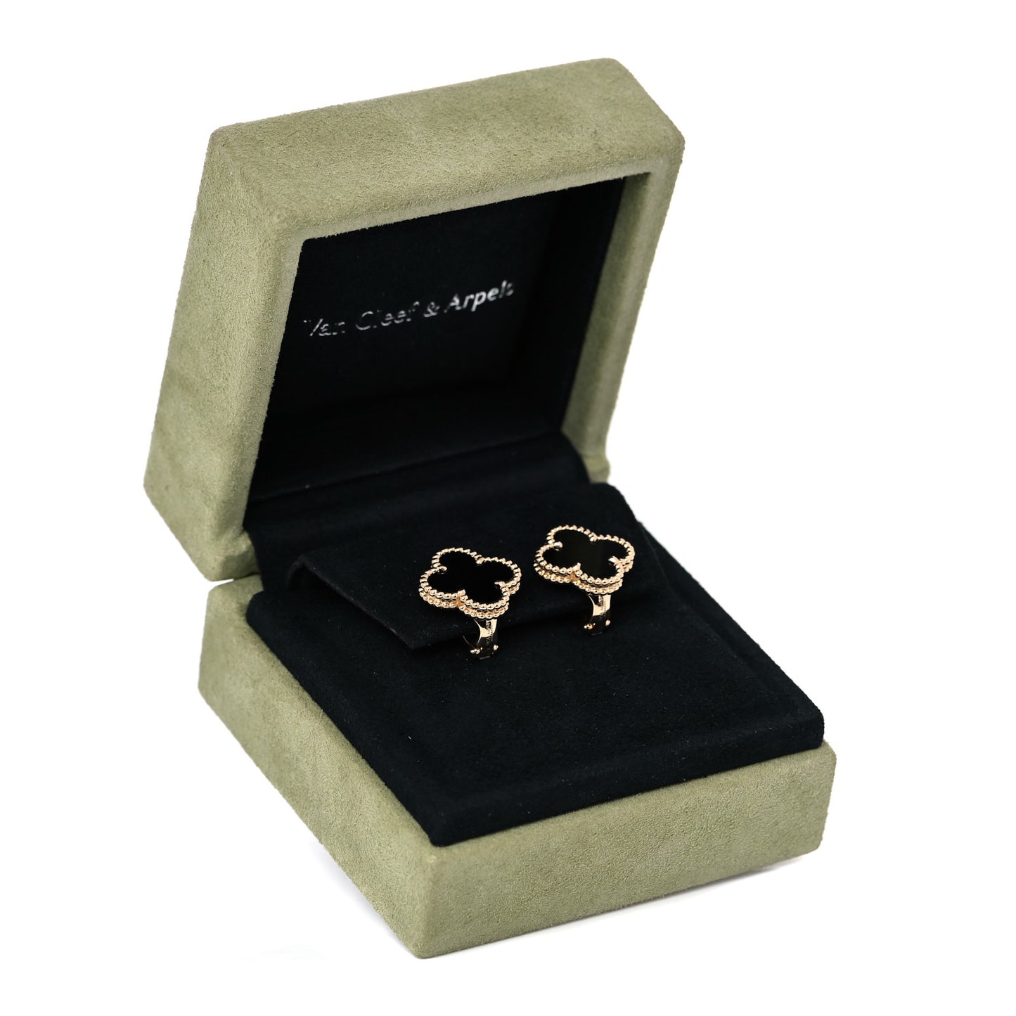 18K Yellow Gold Black Onyx Vintage Alhambra Earrings