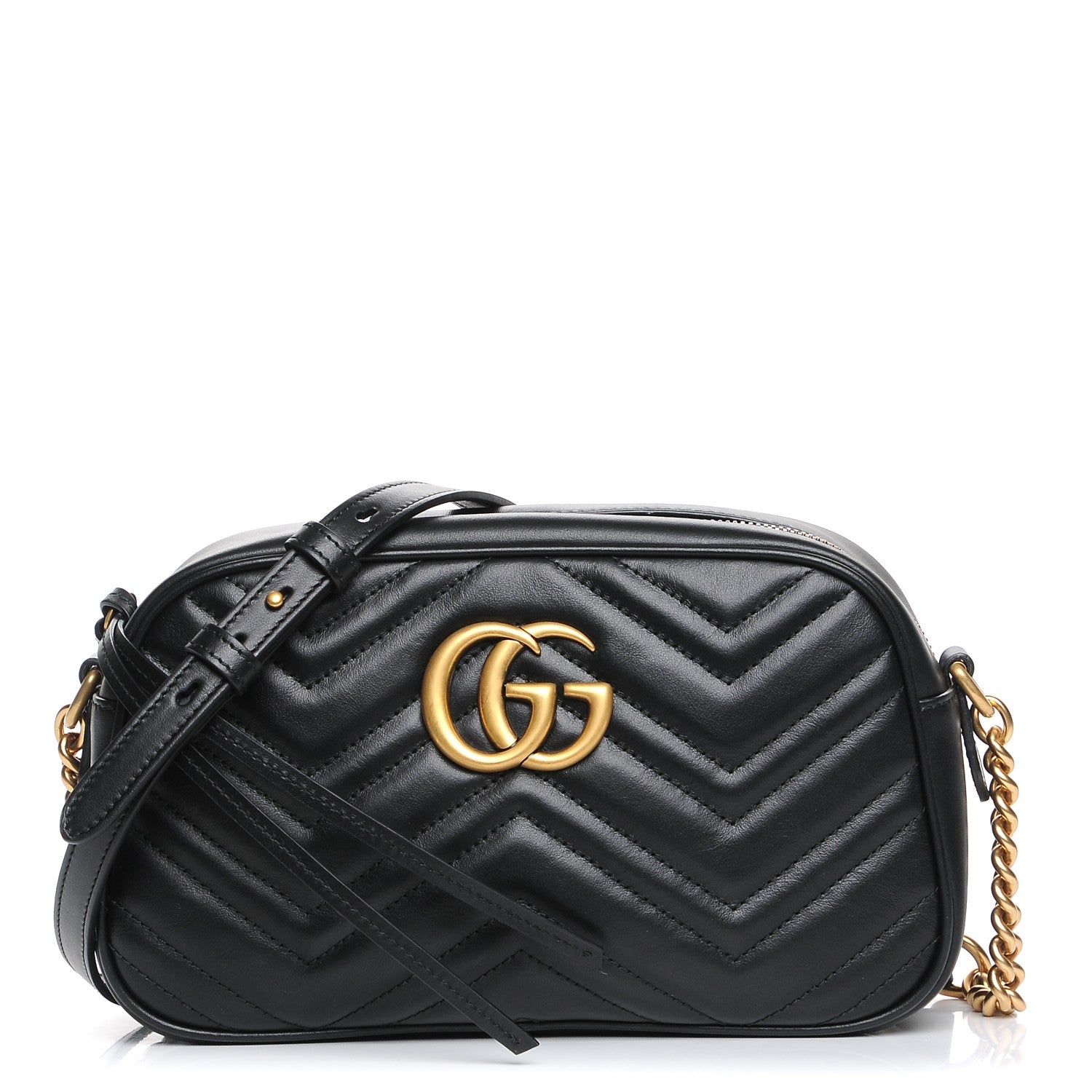 Gucci Calfskin Matelasse Small GG Marmont Chain Shoulder Bag Black 1 of 7