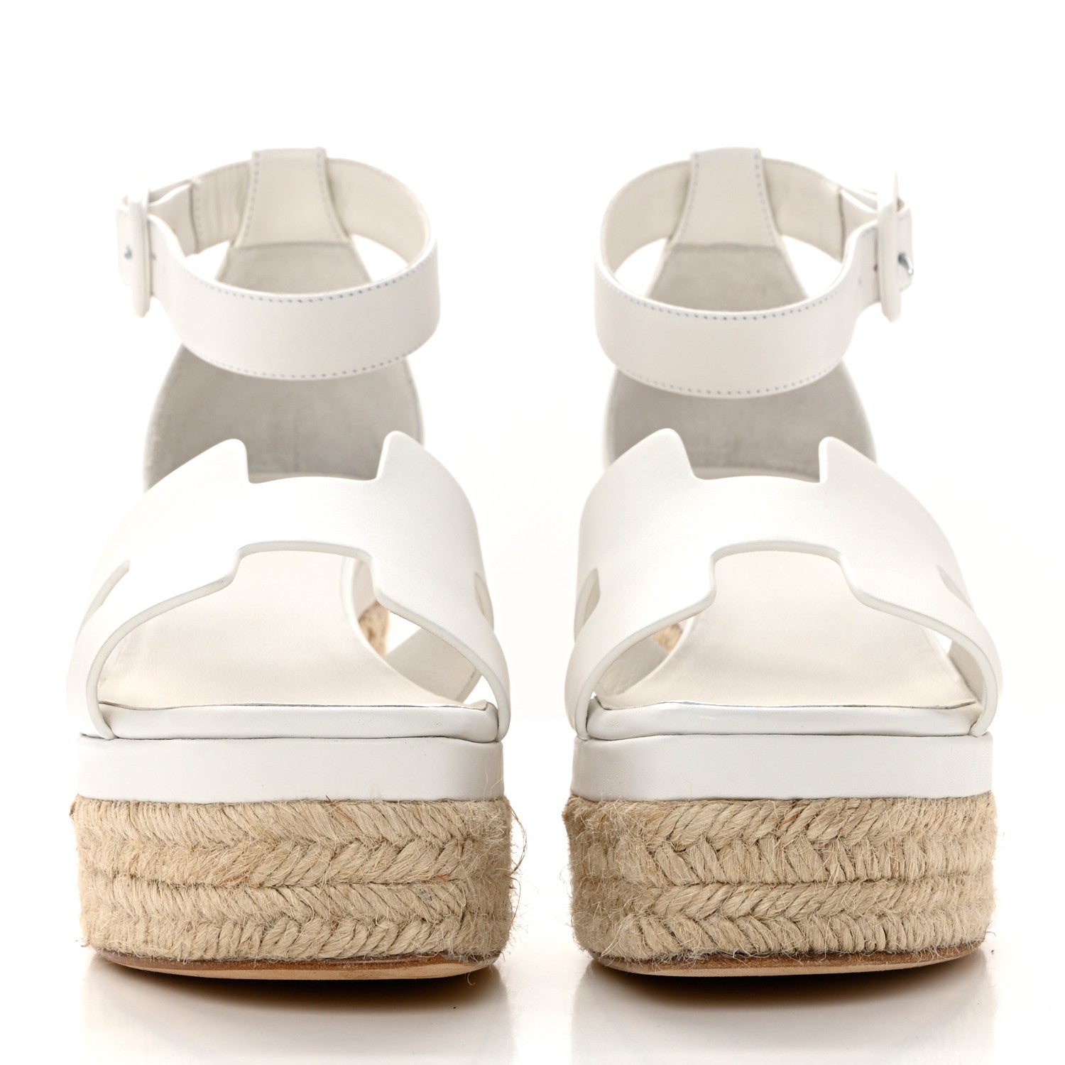 Hermes Goatskin Elda Espadrille Wedge Sandals 37 White 2 of 8