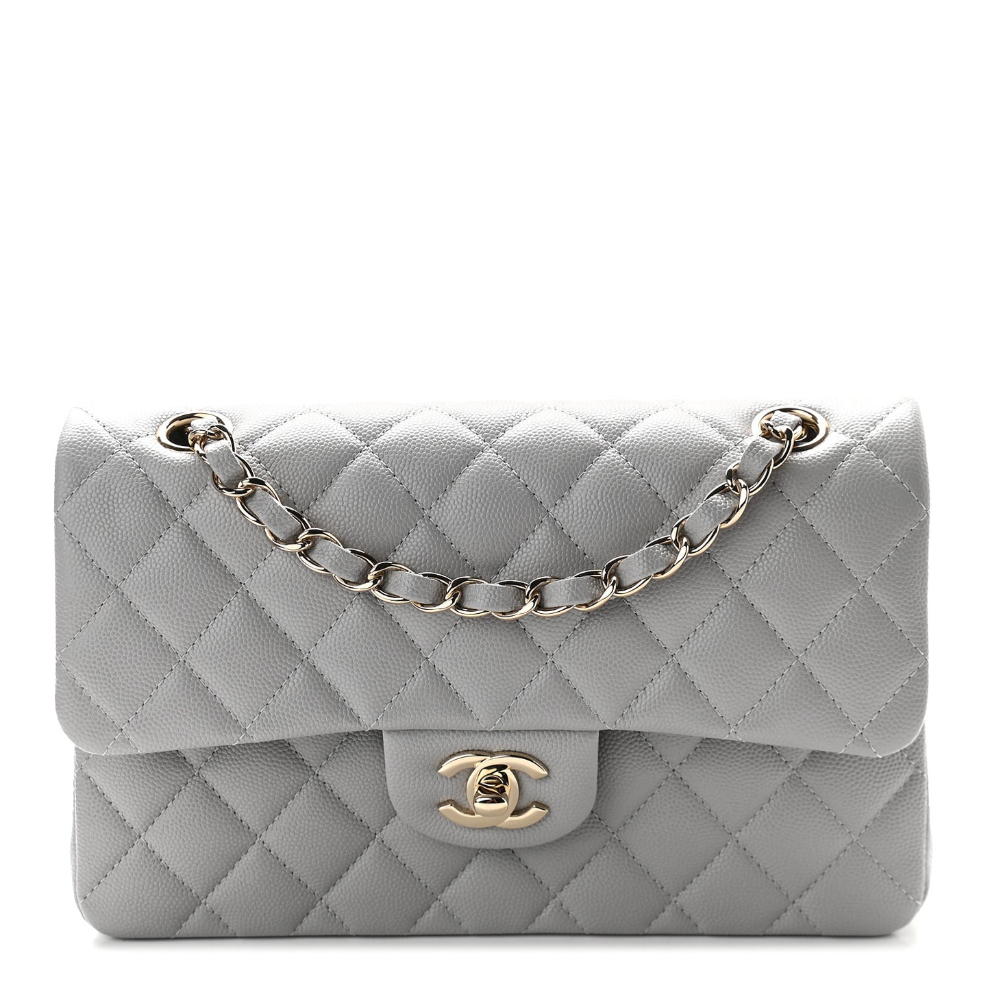 Caviar Quilted Small Double Flap Grey