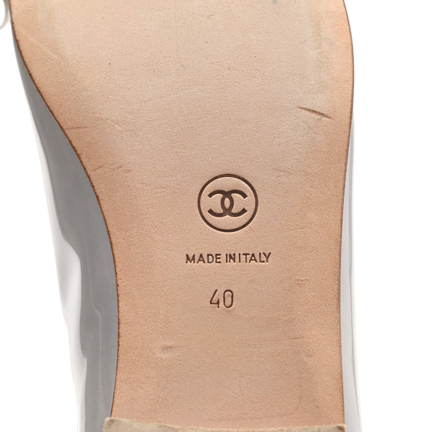 Chanel Calfskin Patent Cap Toe CC Ballerina Flats 40 Grey 6 of 9