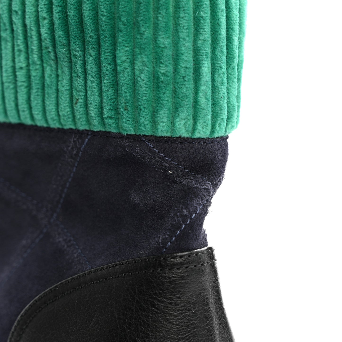 Suede Calfskin Velvet Quilted CC Combat Boots 38.5 Navy Green Black