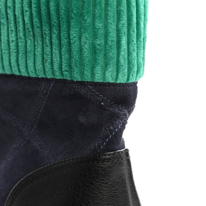 Chanel Suede Calfskin Velvet Quilted CC Combat Boots 38.5 Navy Green Black 10 of 12