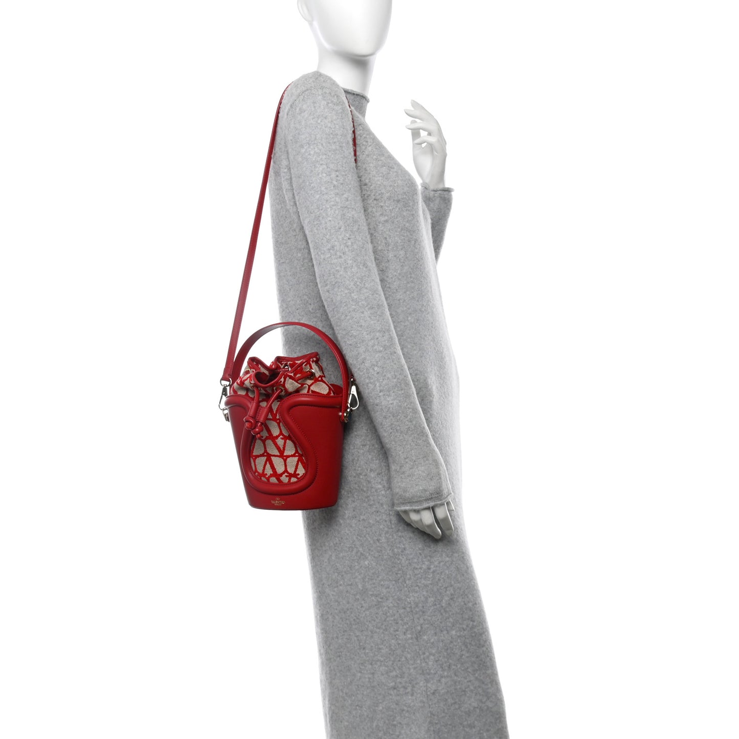 Toile Iconographe Nappa Le Cinquième Bucket Bag Naturale Rosso Valentino