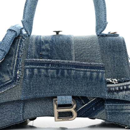 Balenciaga Denim Patchwork Small Hourglass Top Handle Bag Washed Blue 5 of 10