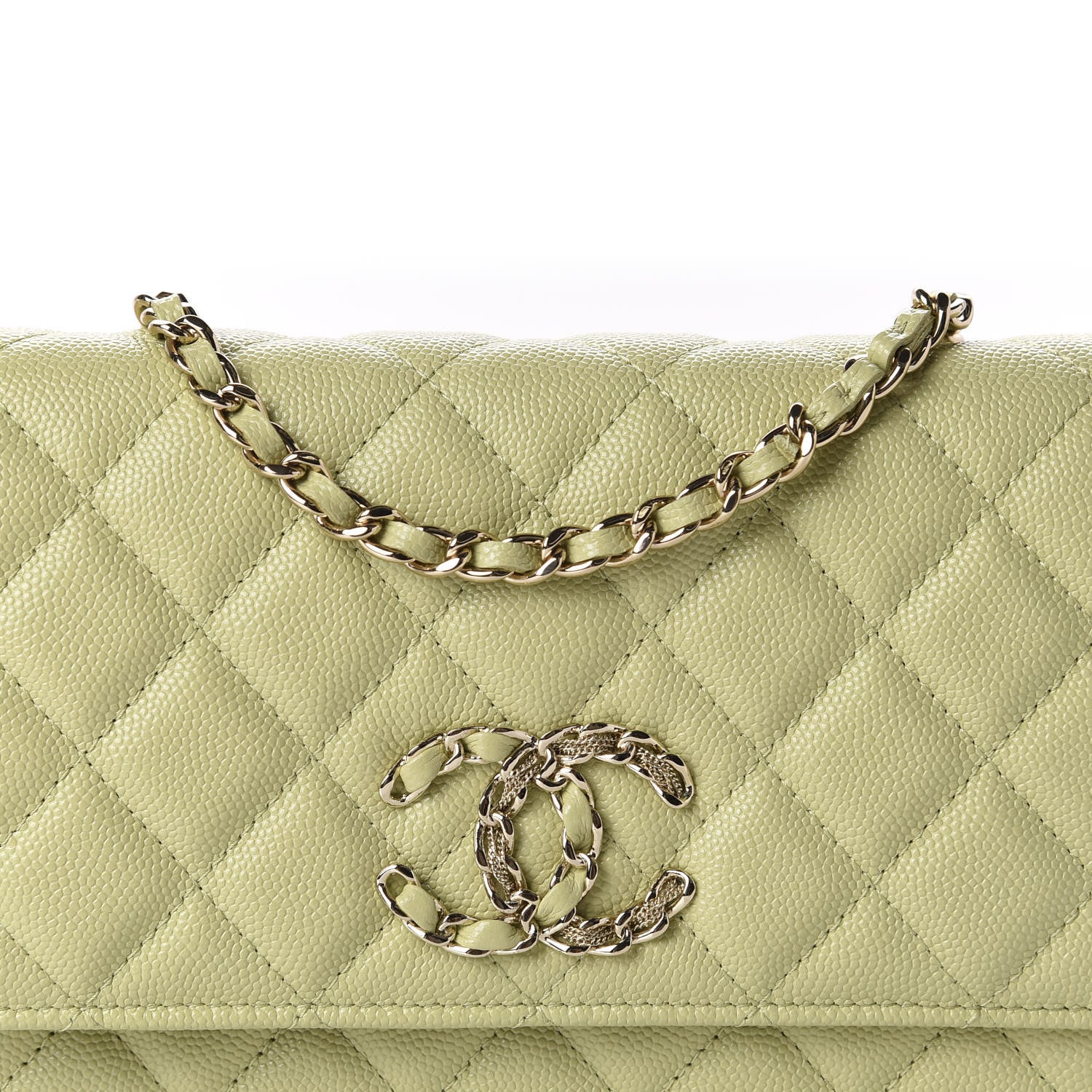 Chanel Caviar Quilted French New Wave Chain CC Wallet On Chain WOC Light Green 11 of 12