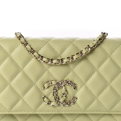 Chanel Caviar Quilted French New Wave Chain CC Wallet On Chain WOC Light Green 11 of 12
