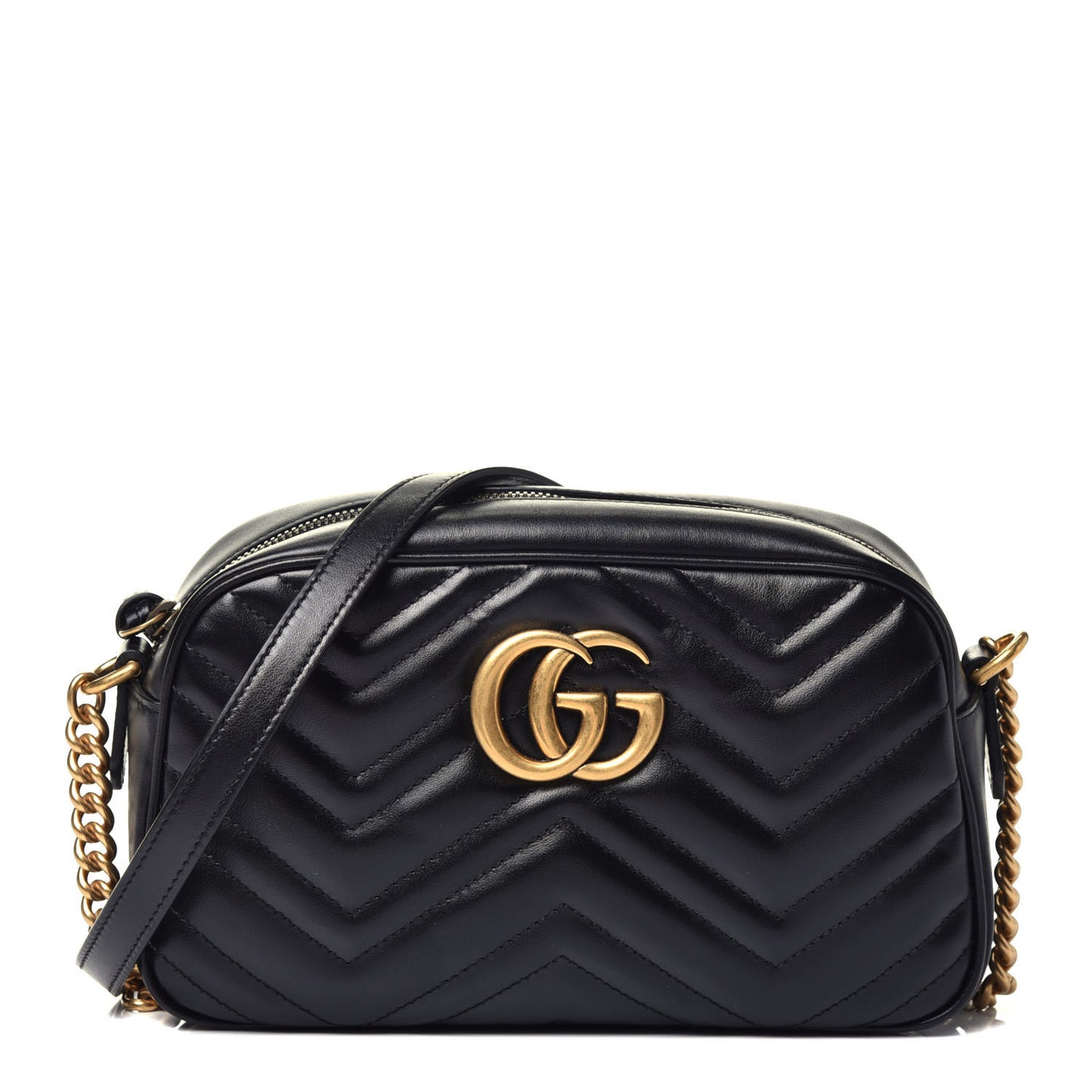 Calfskin Matelasse Small GG Marmont Chain Shoulder Bag Black