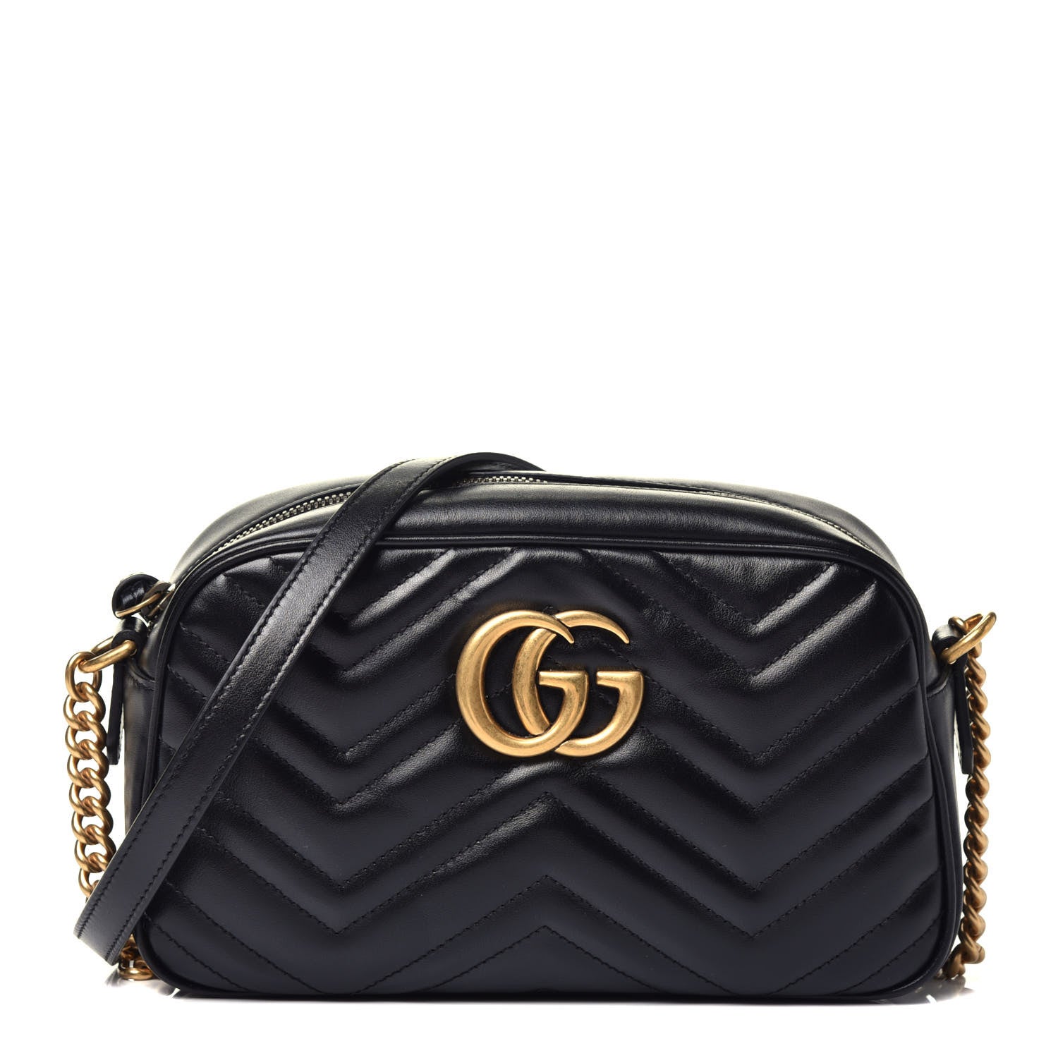 Gucci Calfskin Matelasse Small GG Marmont Chain Shoulder Bag Black 1 of 9