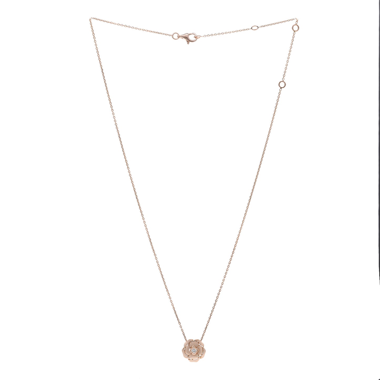 18K Rose Gold Diamond Extrait de Camelia Pendant Necklace