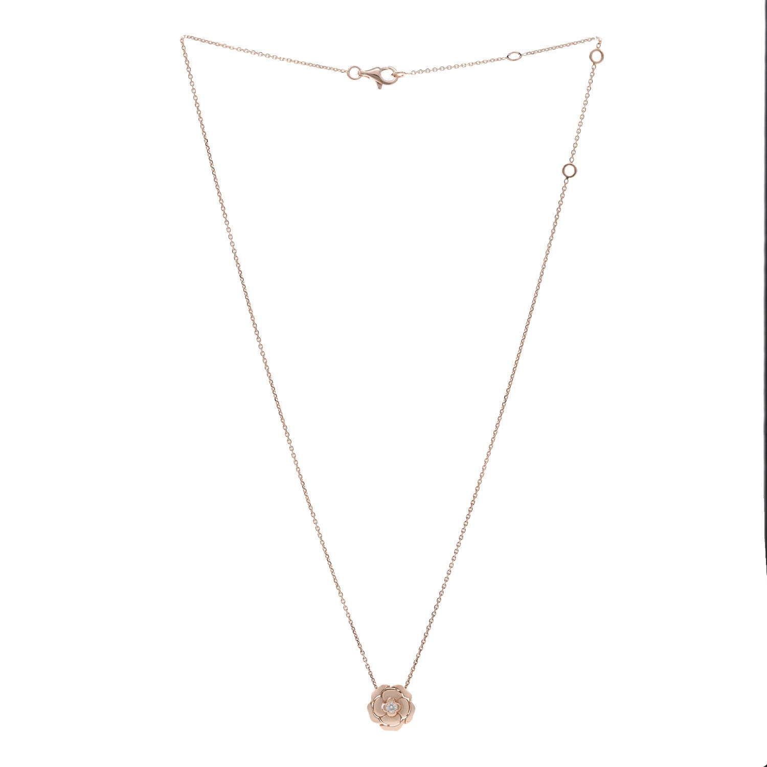 Chanel 18K Rose Gold Diamond Extrait de Camelia Pendant Necklace 3 of 8