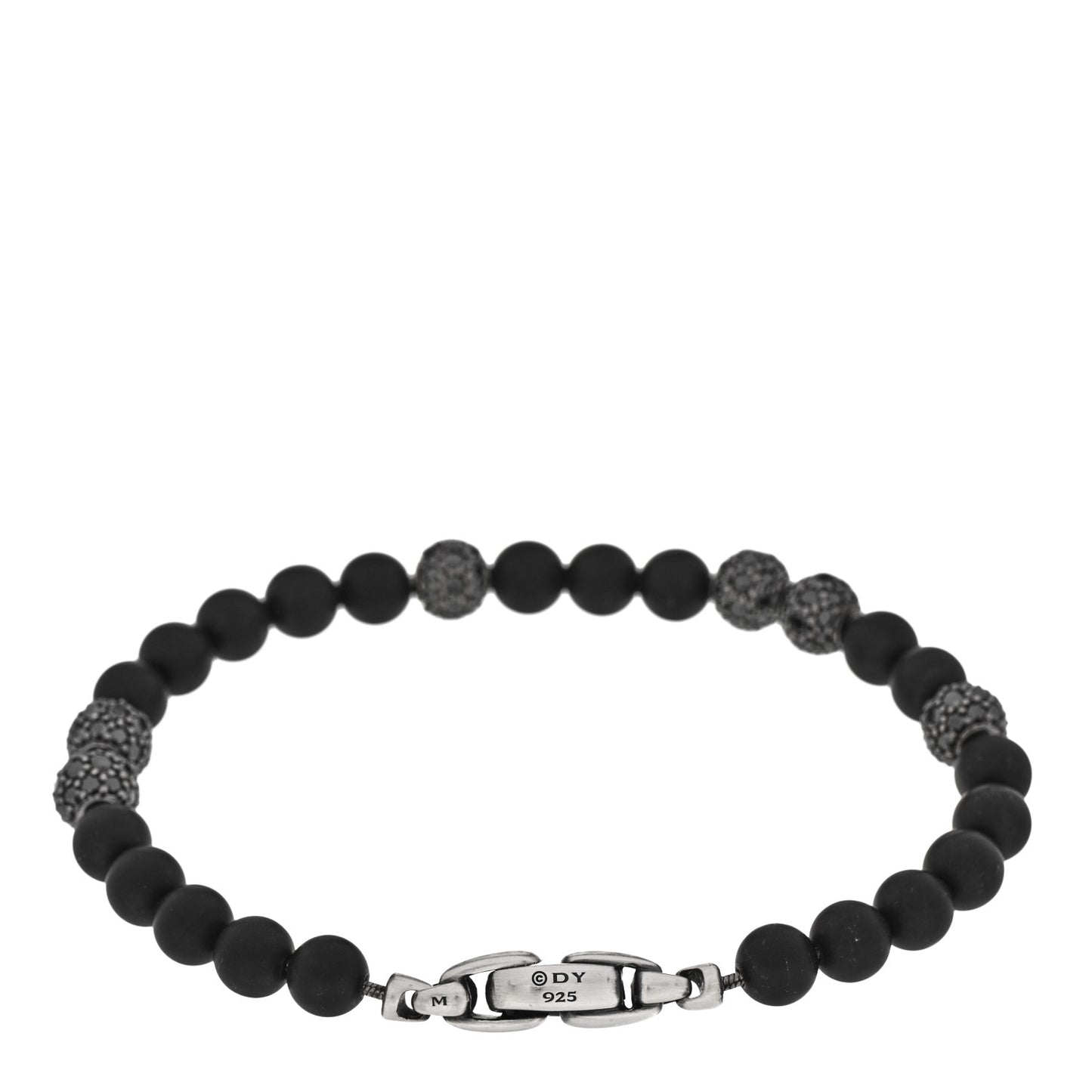 Sterling Silver Black Diamond Black Onyx 6mm Spiritual Beads Bracelet